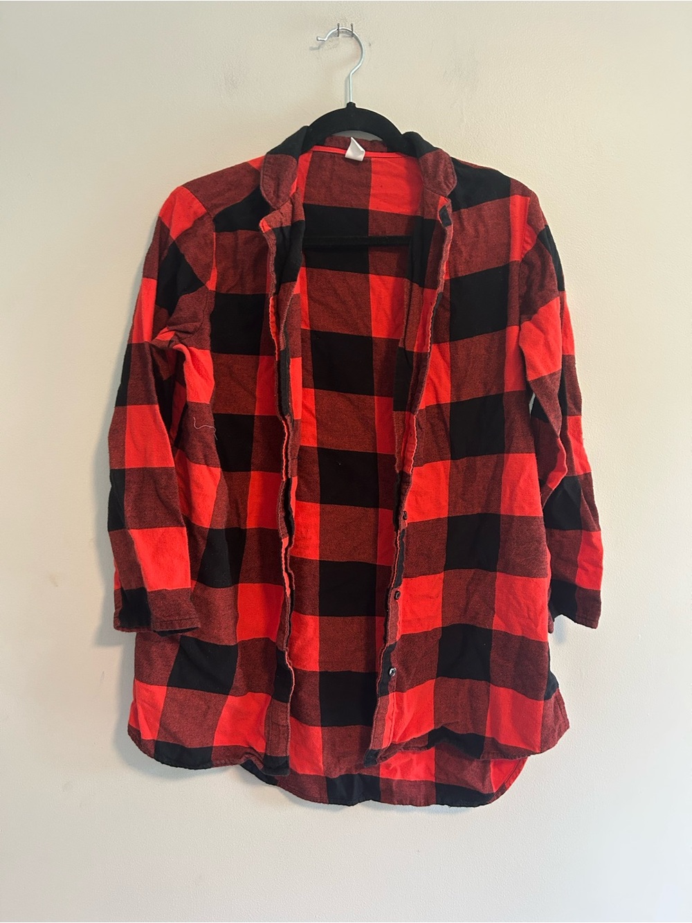 Old navy small Red and Black Buffalo Plaid Button-Up tunic length flannel